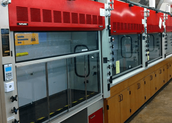 Chemical fume hoods in a laboratory