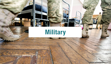 Shoes and legs of military people in a barracks