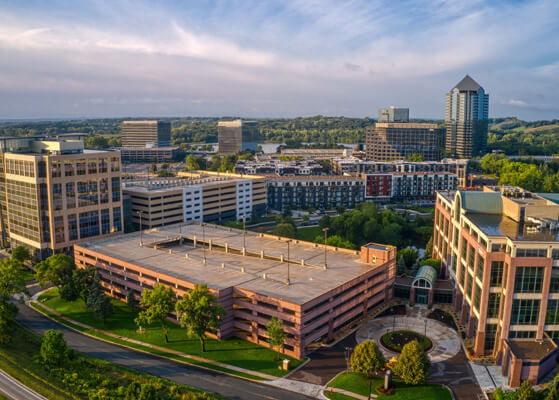 Drone shot of the city of Edina