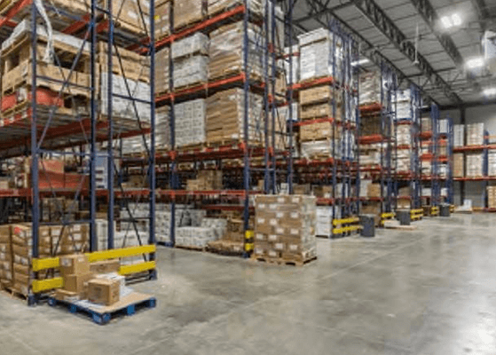 Stocked shelves in a warehouse