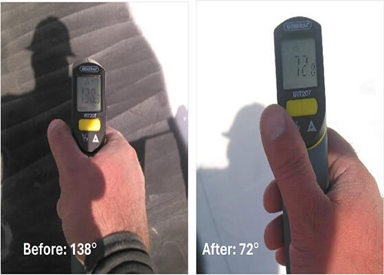 Temperature reading before and after roof cooling completed